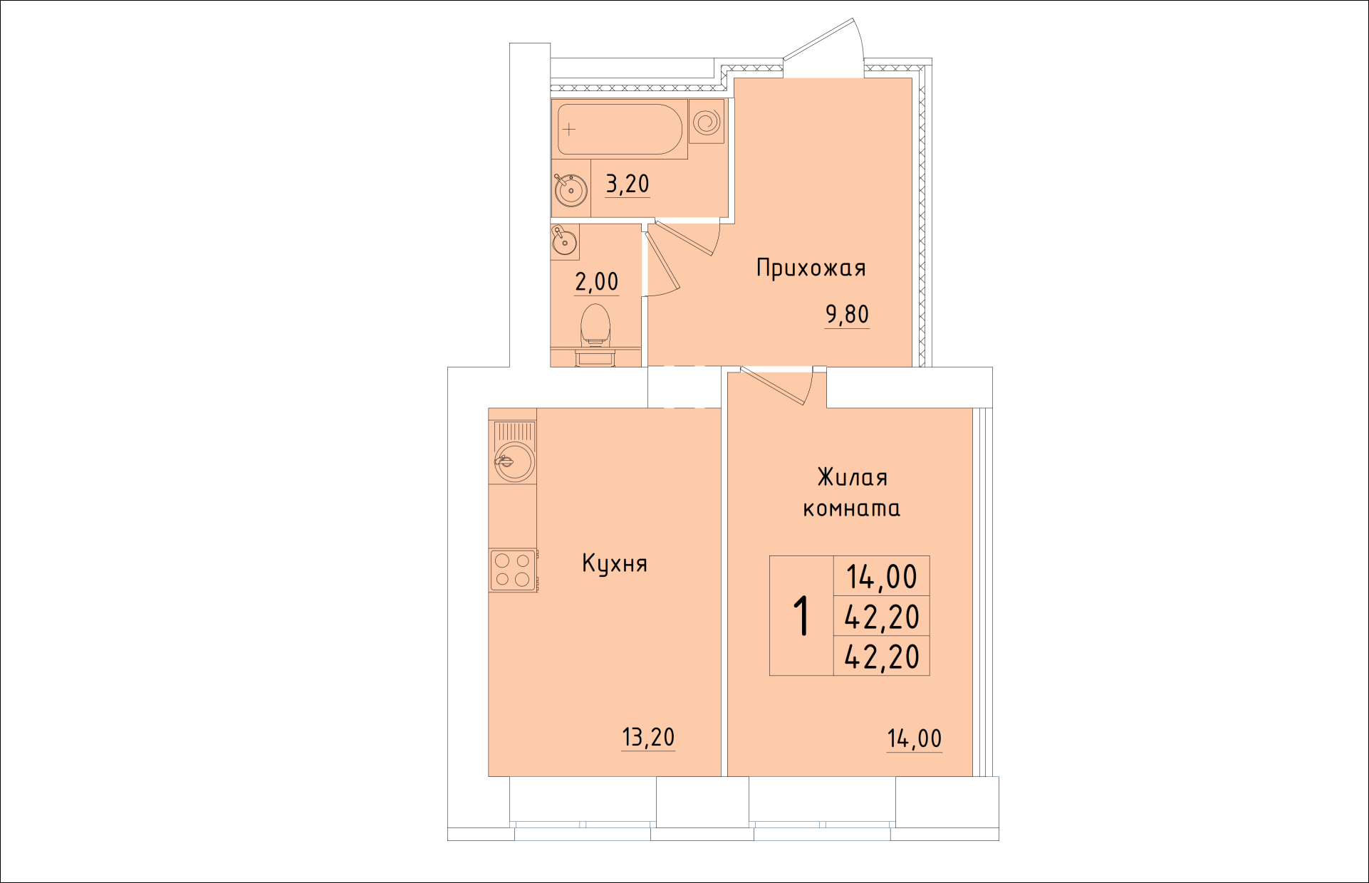 планировка квартиры 42 м2